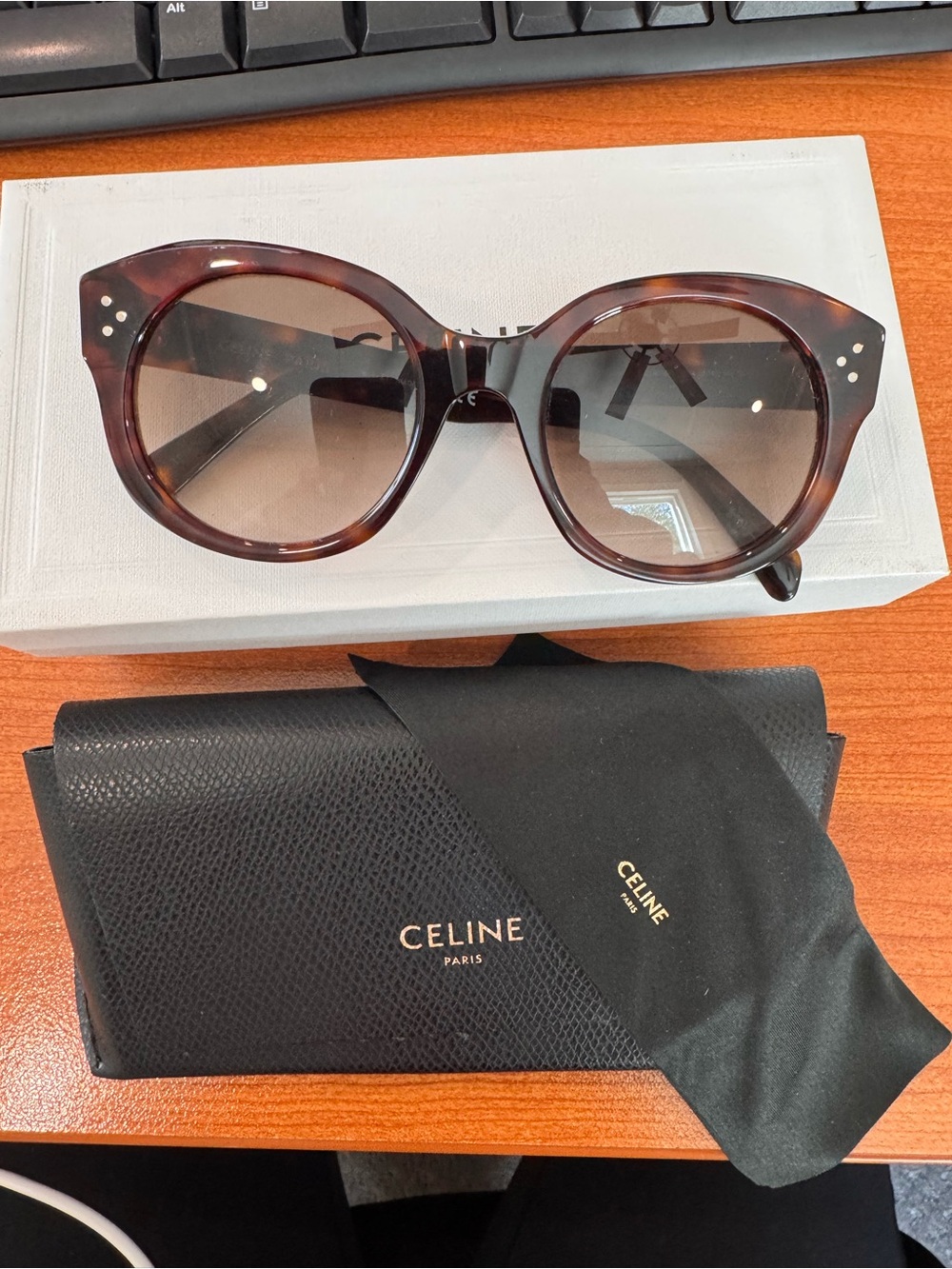 Celine Brown Tortoiseshell Round Frame Sunglasses